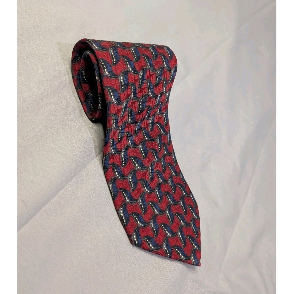 VTG J.Z. Richards Nordstrom Red Blue Hand Sewn Silk Tie 1990s Geometric USA Made
